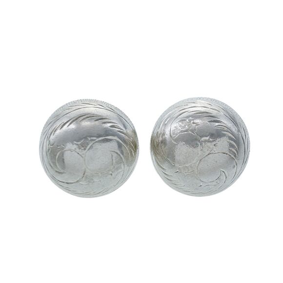 Vintage Sterling Silver 925 Hand Tooled Round Dome Clip-On Earrings - Picture 1 of 5